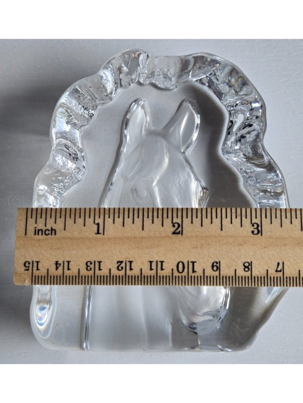 Heavy Crystal Glass Intaglio Horse Head Paperweight 4 inches Tall - Picture 9 of 9